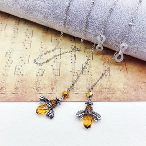Crystal bee eyeglass chain, Eyeglass frame, Sunglasses chain, Mysterious bee charm, Retro silver bee，Without glasses