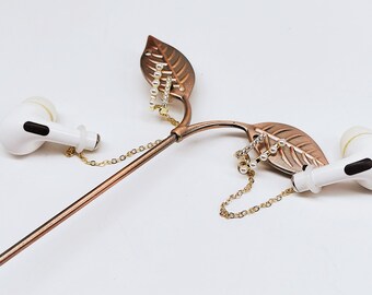 Zircon Pearl AirPods Earrings: 14K Gold Plated Anti-Loss Chain