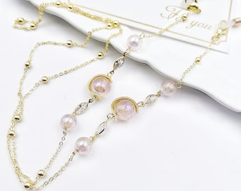 Pink Beaded Eyeglass Chain: Gold Sunglasses Holder for Women