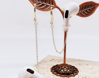 Brincos de Zircônia Anti-Perda para AirPods: Joias com Corrente Dourada para Fones de Ouvido
