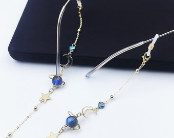 Blue Gradient Planet Eyeglass Chain: Fantasy Copper Sunglasses Holder