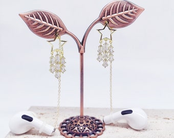 Gold-Plated Star Tassel AirPods Earrings: Anti-Loss Chain