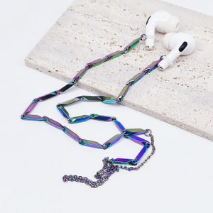 Color chain neck hanging headphone chain, stainless steel, headphone chain, AirPods anti loss chain,function earring,anti loss earrings