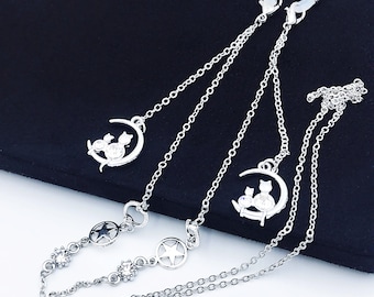 Rhinestone Cat Pendant Glasses Chain: Silver Sunglasses Necklace