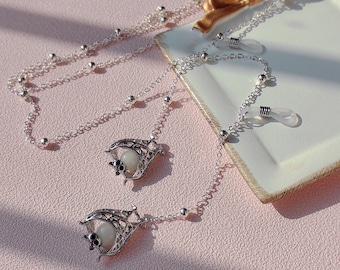 Night Glow Bat Glasses Chain: Silver Alloy Sunglasses Chain