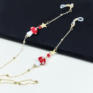 Glass mushroom eyeglass chain, Eyeglass chain, Sunglasses chain, Eyeglass chains, Glasses chains, Eyeglass necklace, Without glasses
