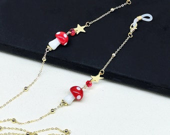Glass Mushroom Eyeglass Chain: Copper Sunglasses Chain (28 inch)