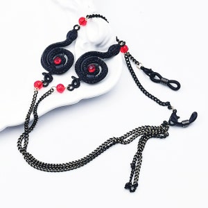Chaîne de lunettes gothique, chaîne de lunettes serpent noir diamant rouge, chaîne de lunettes, chaîne en or noir, chaîne de lunettes de soleil, chaîne de lunettes, cadeau pour elle