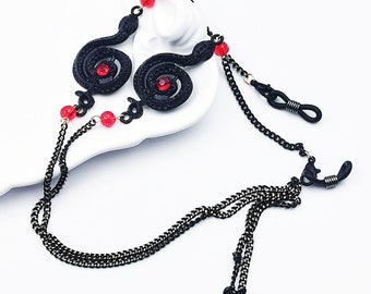 Gothic Snake Glasses Chain: Red Diamond Black Copper Eyeglass Chain