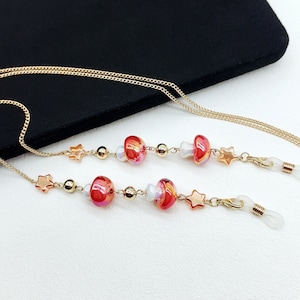 Acrylic Mushroom Glasses Chain, Fantasy Mushroom Glasses Chain, Gold Beaded Glasses Chain,  Without Glasses, Sunglasses Chain