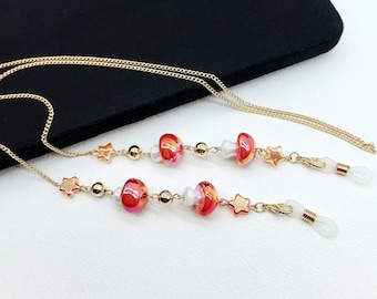Acrylic Mushroom Glasses Chain: Gold Beaded Sunglasses Chain
