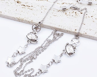Cat Eyeglasses Chain: Silver Metal Sunglasses Holder