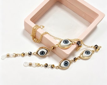 Gold Copper Evil Eye Glasses Chain: 28" Fashion Sunglasses Accessory