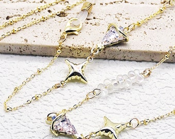 Pink Christmas Tree Copper Glasses Chain - Gold