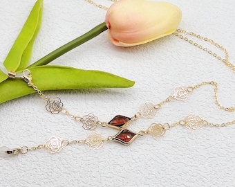 Golden Rose Copper Eyeglass Chain: Women's Eyeglass Chain, Sunglasses Fframe