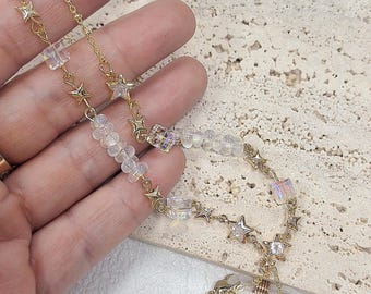 Corrente para óculos com contas em formato de estrela de cristal: Corrente para óculos de sol em cobre