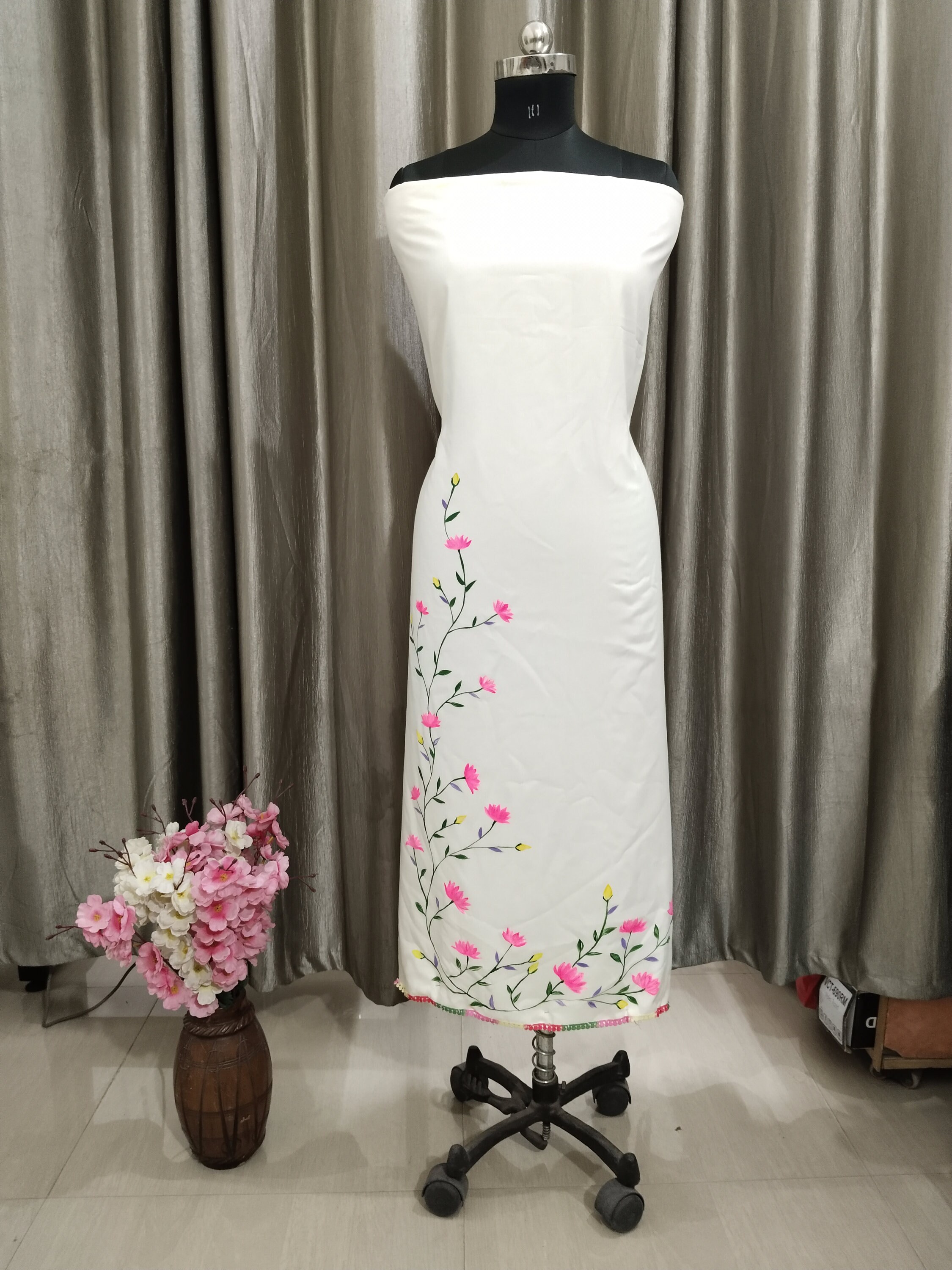 dress material with chiffon dupatta Hand-Painted Chiffon Dupatta Suit: Indian Dress Material