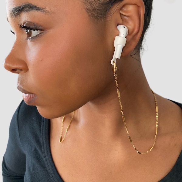 Chaîne 3-en-1 : Chaîne AirPods + Chaîne lunettes + Collier - Acier inoxydable plaqué or 18K, Collier AirPods, Bijou AirPods