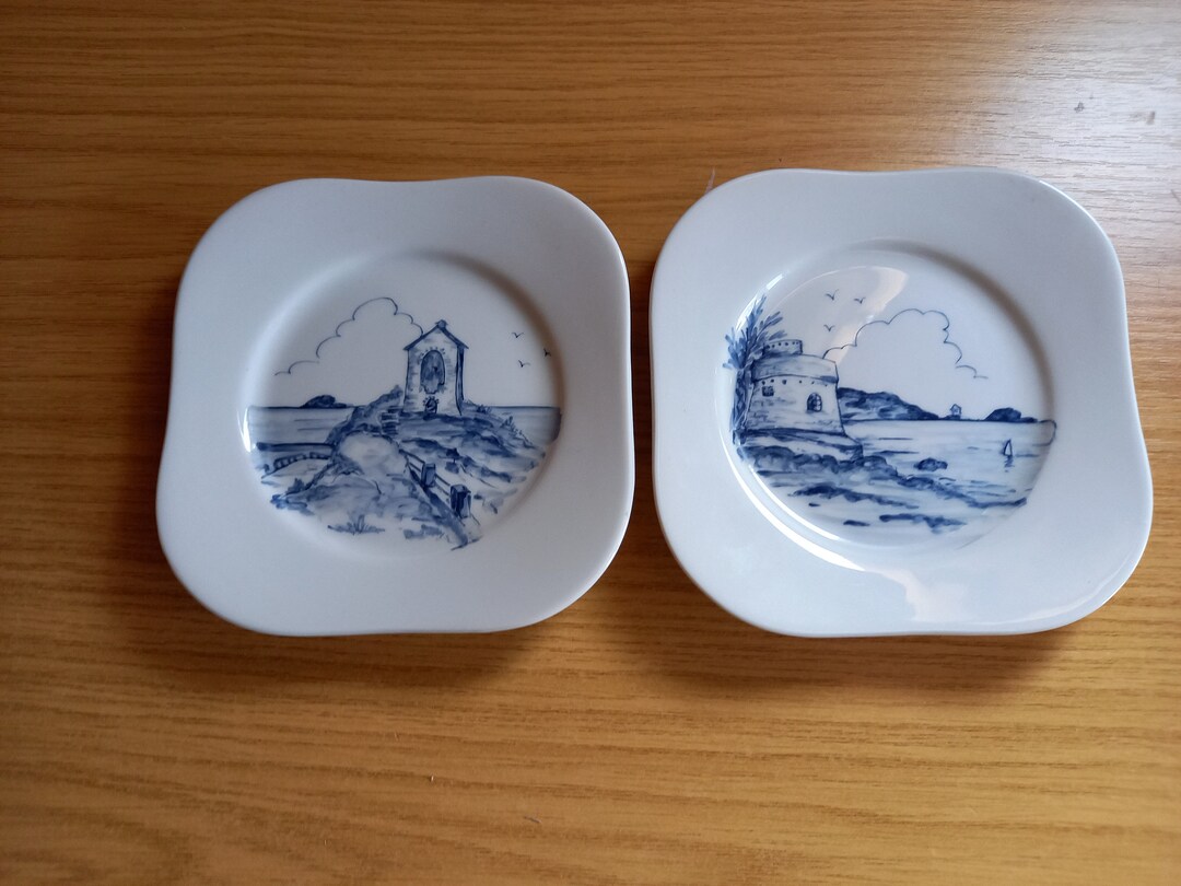 2 X Italian 'dipinto A Mano' Hand Painted Blue & White Decorative