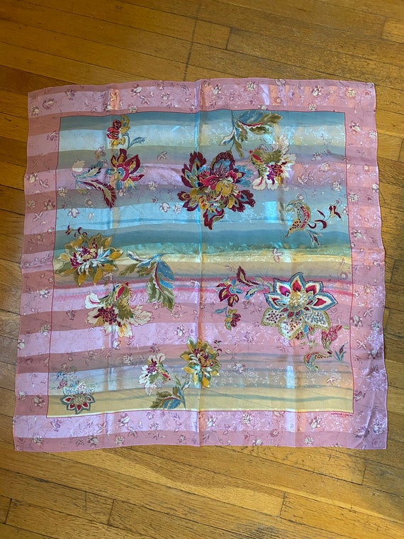 Large Vintage Sheer Pink with Flowers Adrienne La… - image 1