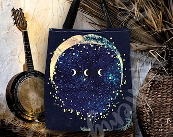 Celestial Lunar Tote Bag: Starry Galaxy Shoulder Bag