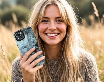 Abstract Teal Floral iPhone Case, MagSafe Compatible Phone Case, Dark Botanical iPhone 17 16 15 14 13 Case, Dual Layer Protective Case