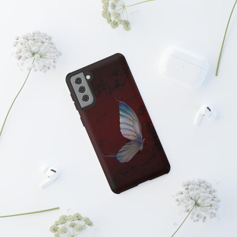 Butterfly Burgundy Tough Case Phone Case, Custom Phone Cover for iPhone Samsung Galaxy Google Pixel, Double Layer Protection image 7