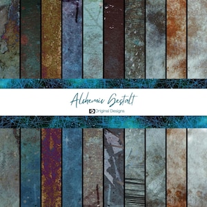 Puede incluir: Un conjunto de 12 texturas de papel digital en varios tonos de azul, marrón y verde. Las texturas tienen un aspecto desgastado y envejecido, con patrones y marcas sutiles. Los papeles son perfectos para crear fondos, agregar textura a los diseños o crear efectos únicos.