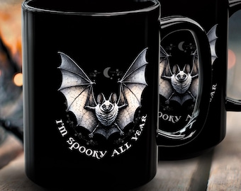 Bonita taza de café de cerámica con forma de murciélago: una divertida decoración de Halloween para tu cocina. Perfecta para Halloween y para disfrutar a diario.