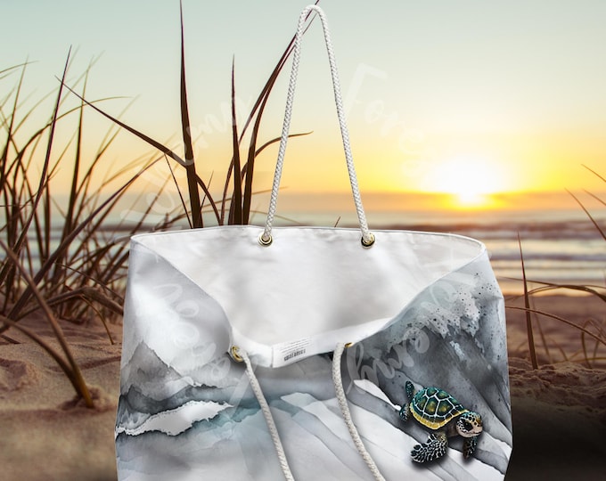 Featured listing image: Sea Turtle Beach Bag – Coastal Weekender Tote with Rope Handles | Ocean Travel Tote for Women