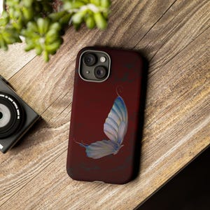 Butterfly Burgundy Tough Case Phone Case, Custom Phone Cover for iPhone Samsung Galaxy Google Pixel, Double Layer Protection image 2