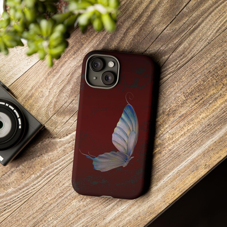 Butterfly Burgundy Tough Case Phone Case, Custom Phone Cover for iPhone Samsung Galaxy Google Pixel, Double Layer Protection image 2