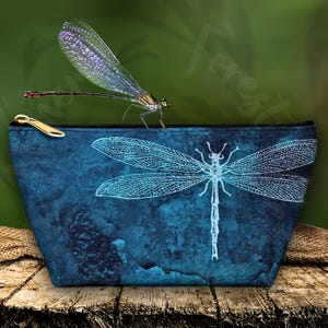 Dragonfly Accessory Pouch, Blue Insect Cosmetic Bag, Makeup Case, Travel Organizer, Zipper Pouch, Gift for Her
