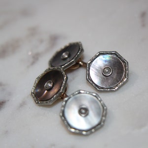 Art Deco Rolled Gold Cufflinks, Shell & Pearl, 1920s