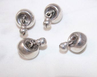 Los Castillo Taxco Mexico 980 Sterling Silver Vintage Buttons Hallmarked Crafted to Look Like Bells and Make a Sound When They Are Moved