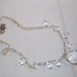 Vintage Clear Crystal Necklace or Beads For Repair or Use In New Projects Large Pendant Bicones and Various Old Cuts