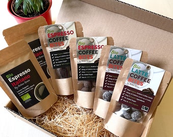 Bio Gesunder Kaffee Geschenkbox für echte Kaffeeliebhaber - Arabica Espresso Kaffee - Veganer Espresso + Latte Bliss Kugeln Trüffel