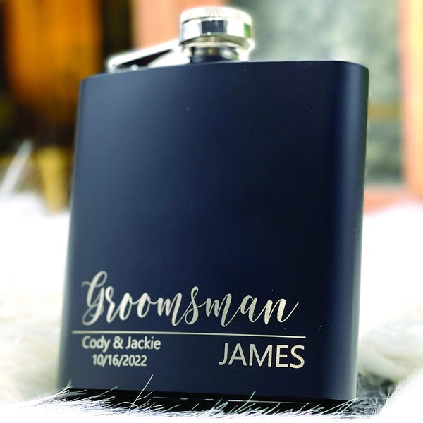 Personalized Groomsmen Flasks, Groomsman Gift, Flask for Groomsmen Custom Flask, Black Hip Flask, Groomsmen Gifts, Gifts for Wedding Party