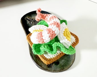 Crochet Sandwich with Jumbo Shrimp for kid’s small kitchen. Handmade pretend play toys for Montessori activities. Unique Christmas gift idea