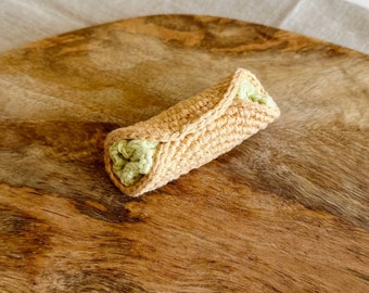 Crochet Pistachio Cannoli for Montessori activities. Handmade pretend play toy for kid’s kitchen and playroom. Cute Christmas gift idea.