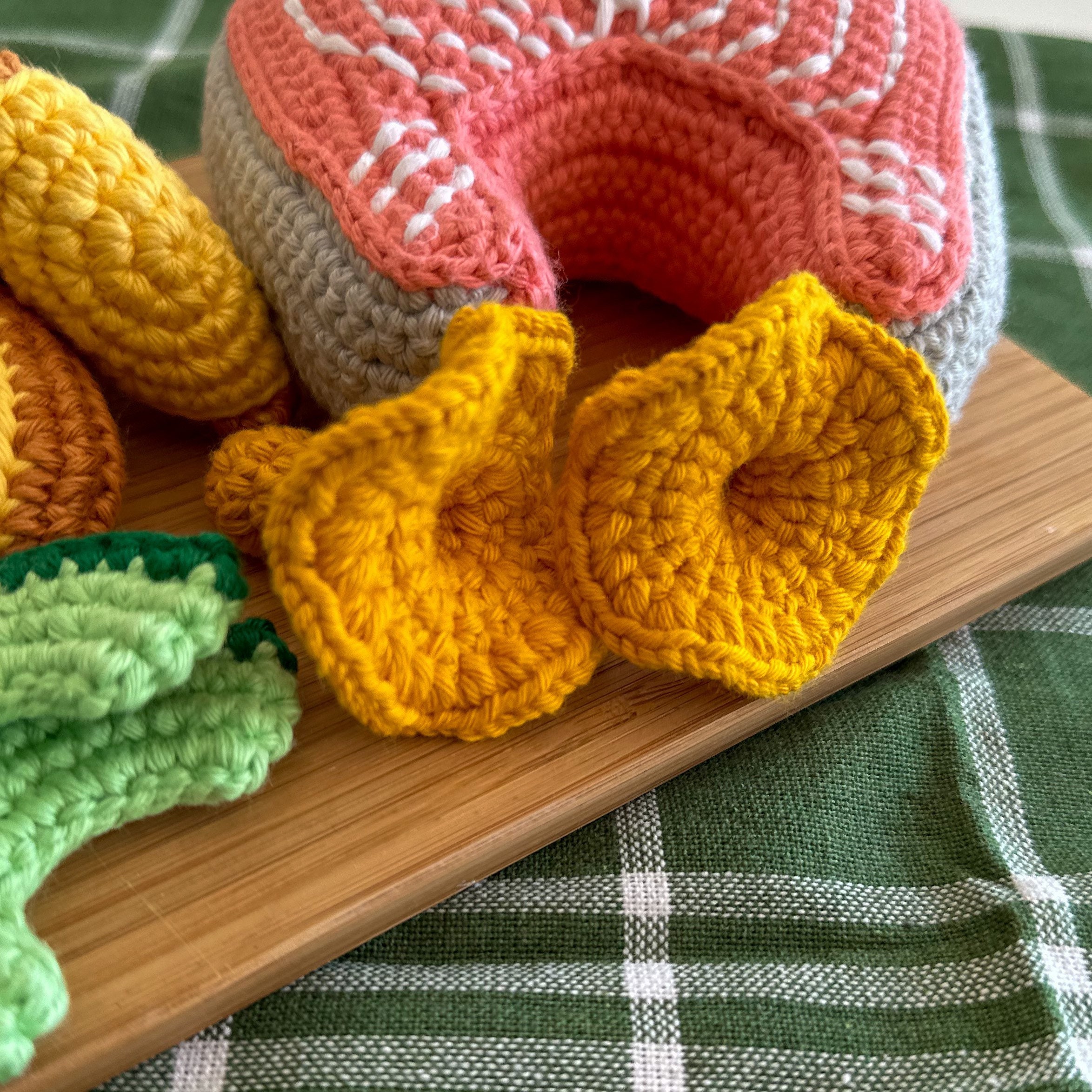 Crochet Mushroom Chanterelle for Kids Kitchen. Handmade Pretend Play