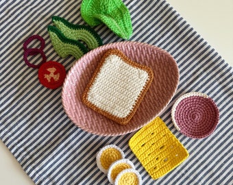 Crochet Sandwich for pretend play. Handmade cotton toy for children’s kitchen and playroom. Unique birthday and Christmas gift. Montessori
