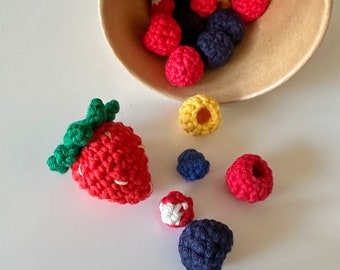 Crochet Mix Berries for children, handmade soft cotton toys for creative play for kids, unique birthday and Christmas gift, Montessori