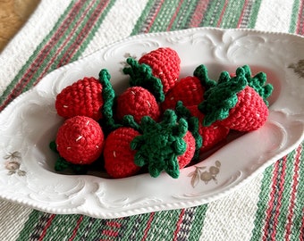 Crochet Strawberry for kids kitchen, handmade cotton toy for creative play, unique birthday and Christmas gift, pretend play