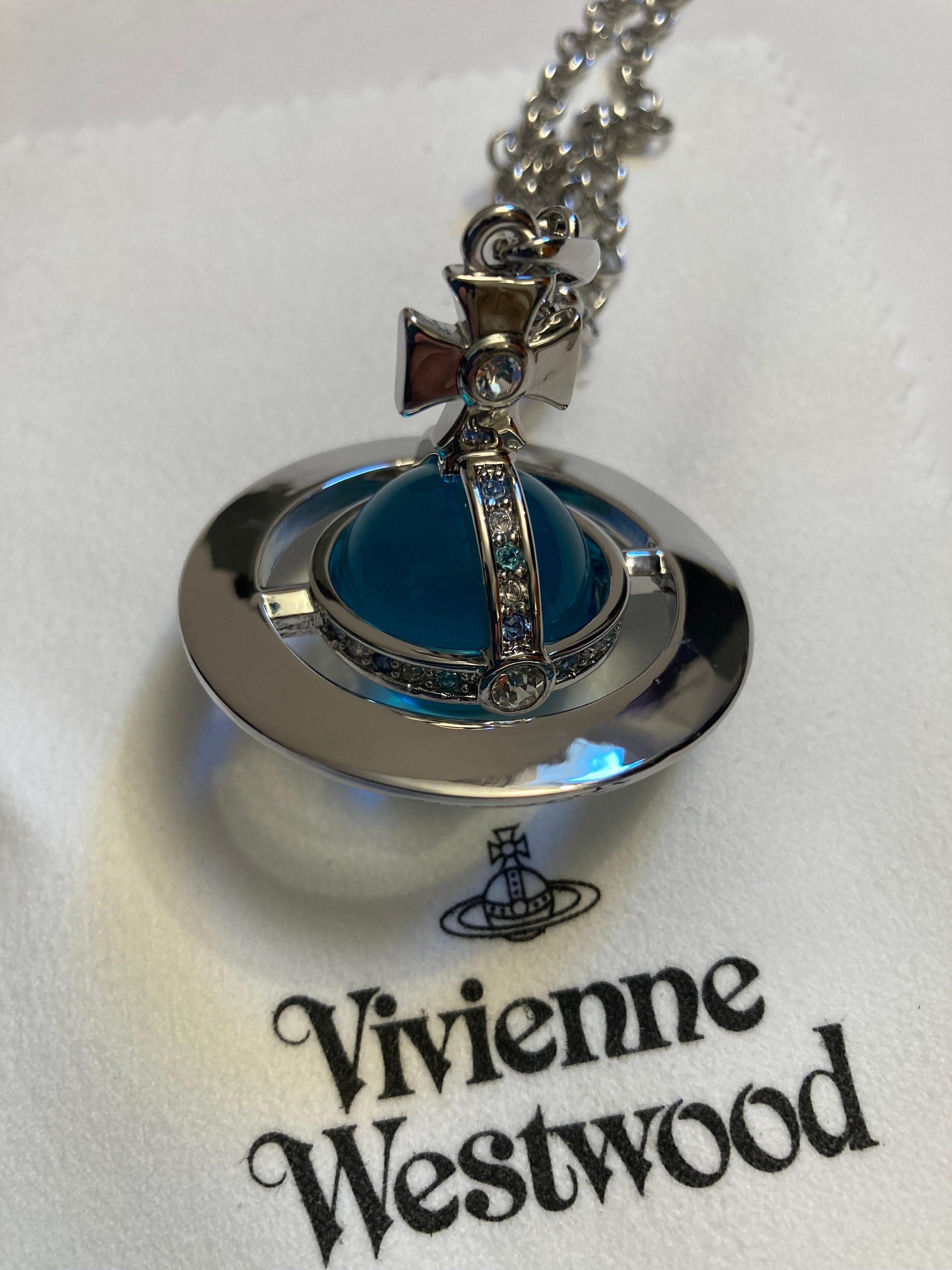 Vivienne Westwood Silver Plated Blue Glass Bead Orb Necklace - Etsy
