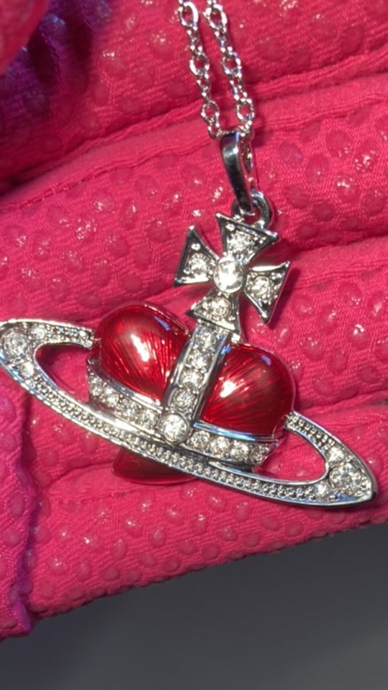 Vivienne Westwood Diamanté Heart Pendant Necklace - Etsy