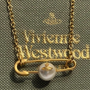 Vivienne Westwood Gold Plated Safety Pin Orb Necklace