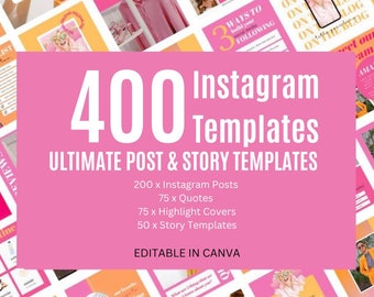 400 plantillas coloridas de Instagram - Entrenador de plantillas de Instagram - Plantillas de Instagram para empresas - Plantillas de Instagram Canva - Brillante