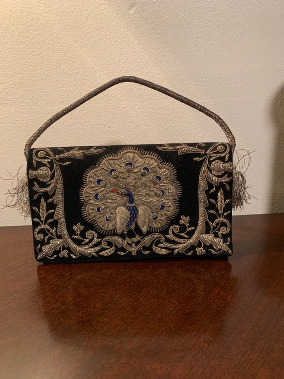 Vintage Velvet Peacock handbag
