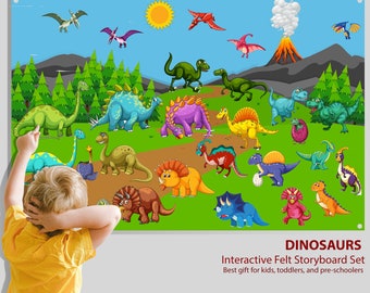 Baby Gift, Montessori Dinosaur Felt Board, Toddler Travel Toy, Screen-Free Learning Activity